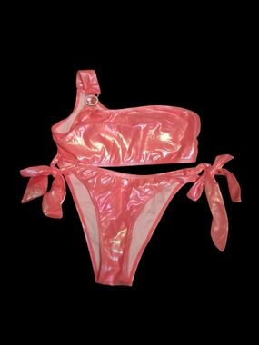SHEIN Shimmer Coral One-Shoulder Tie Bikini